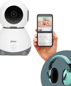 Alecto Wifi Babyfoon met Kinder Gehoorbescherming bundel - Babyfoon met Full HD Camera en App - SMARTBABY10 Wit + BV-71 Groen