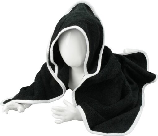 ARTG® Babiezz - Babycape - Baby Badcape - Kraamkado - 75 x 75 cm - Zwart Cape en Capuchon / Witte Rand - 100% Katoen - BLACK / WHITE