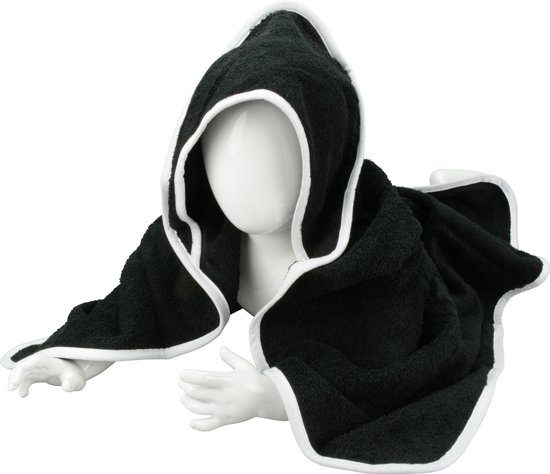 ARTG® Babiezz - Babycape - Baby Badcape - Kraamkado - 75 x 75 cm -  Zwart Cape en Capuchon / Witte Rand - 100% Katoen - BLACK / WHITE