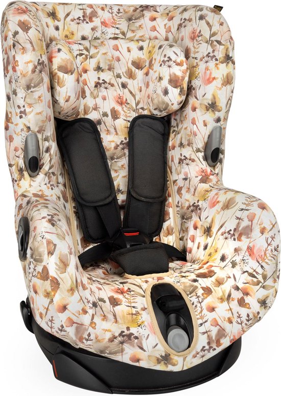 Autostoelhoes Geschikt voor Maxi Cosi Axiss - Maxi Cosi Hoes Groep 0-1 - Zacht Katoen - Perfecte Pasvorm - Beige - Wilde Bloemen