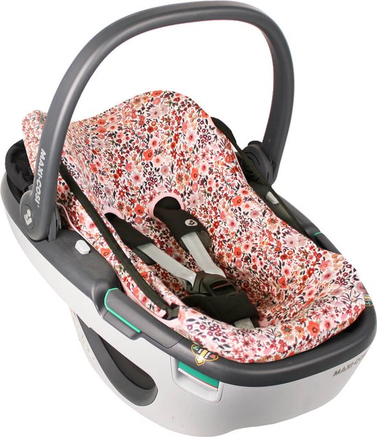 Autostoelhoes Geschikt voor Maxi Cosi Coral - Maxi Cosi Hoes Groep 0 - Zacht Katoen - Perfecte Pasvorm - Roze Bloemen