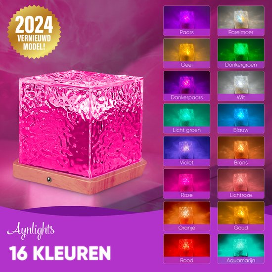 Aynlights® - 2024 - Wave Cube Projector - Noorderlicht Projector - Cube Lamp - Draadloos Model - Crystal Lamp - Luxe- Wave Lamp - Wave Cube - Water Ripple Light - Ocean Projector - Kristal - Aurora - Sterren Projector - sterrenhemel