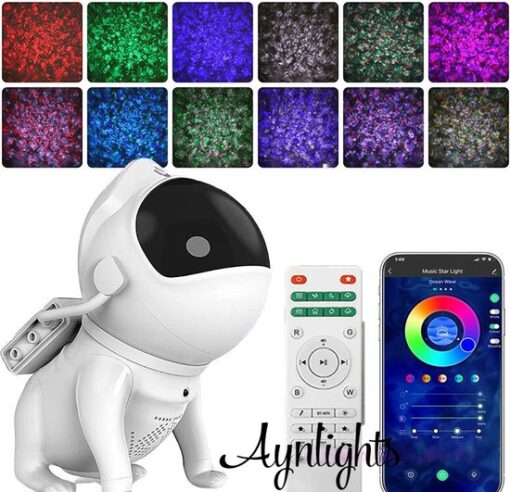 Aynlights® 2024 - Slimme Space dog Sterren Projector - Bluetooth Galaxy Projector - Muziekspeaker - White Noise - Sterrenlamp - Sterrenhemel Projector - Star Projector - Bediening via App, apparaat, Inclusief App, Cadeau Tip