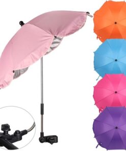 BabySun Parasol voor kinderwagen, parasol voor pasgeborenen, universele zonwering voor pasgeborenen, opvouwbaar, met houder voor eenvoudige montage, rood