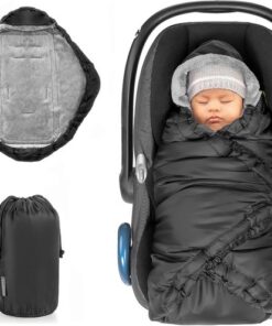 Baby Wikkeldeken voor Autostoel en Reiswieg - Handig alternatief voor de Voetenzak - Thermo Fleece Babydeken/Omslagdoek met Capuchon - Zwart (Basic)