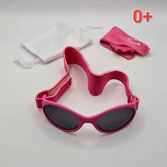 Babyzonnebril met etui en doekje / maat 2-18 maanden / antislip baby bril K 111 kat 3 Fucshia kleur UV 400 / Fucshia + bijpassende kleur single belight / kraamcadeau meisje / baby glasses / lunettes de soleil bébé / Aland optiek