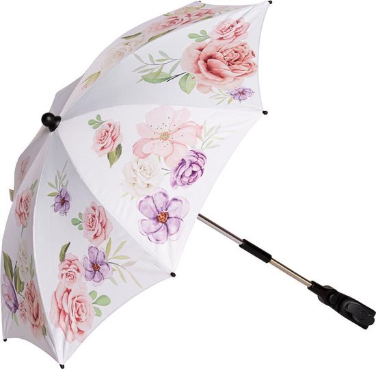 Bellasol - Parasol kinderwagen/buggy universeel - Speciale UV-werende coating - Flower white - 1 jaar garantie