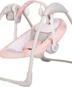 Bo Jungle - Schommelstoel - Swing Baby - Tot max. 9 kg - Inclusief Speelboog - Verstelbaar - Zachte stof - Muziek vibratie functies en natuurgeluiden - Timerfunctie - Netstroom kabel of batterijen - Plooibaar - Portable Swing Dolphy Grijs Roze