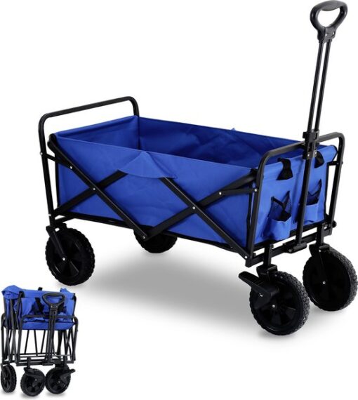 Bolderkar - Bolderwagen - Opvouwbaar - transportkar Kinderenvervoer Bolderkarren Tuinkar Kinderwagen met Duwstang Opvouwbare Draag Kar Bolder Wagen Strandkar Blauw