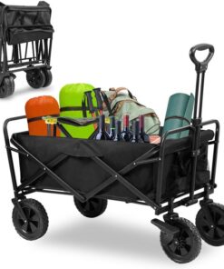 Bolderkar - Opvouwbaar - Bolderwagen - transportkar Kinderenvervoer Bolderkarren Tuinkar Kinderwagen met Duwstang Opvouwbare Draag Kar Bolder Wagen Strandkar Zwart