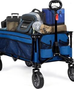 Bolderkar Opvouwbaar Luchtbanden – Bolderwagen Voor Alle Terreinen – Boodschappenwagen Met 100Kg Belastbaarheid – Strandkar Met Verstelbare Handgreep – Tuinkar – Blauw - ‎90 x 47 x 30,5 cm