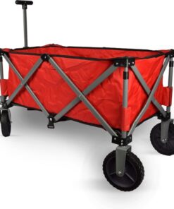 Bolderkar Opvouwbaar Met Duwstang | Tot 70 kg – 200L | Bolderwagon met Stevig Frame – Inclusief Afdekhoes | Rode Strandkar – 90cm x 49cm x 58cm