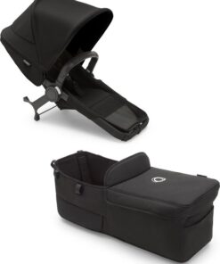 Bugaboo Donkey 5 Twin, complete uitbreidingsset, kindjes zitten naast elkaar, verbeterd design, omkeerbare stoel en sturen met één hand, Midnight Black