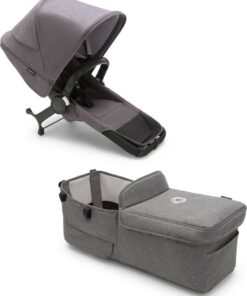 Bugaboo Donkey 5 Twin, complete uitbreidingsset, kindjes zitten naast elkaar, verbeterd design, omkeerbare stoel en sturen met één hand, Grey Melange