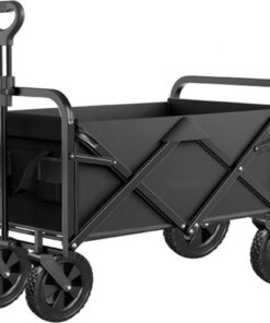 CNL Sight®Opvouwbaar Bolderkar- Tot 150kg Draagvermogen - 74x47x50cm -Camping Bolderwagen-kampeerkar- Inhoud 100L Bolderwagen met Duwstang - Opvouwbare Draag Kar - Bolder Wagen Strandkar -Dubbellaags verdikte doek- Kampeerkar-Zwart