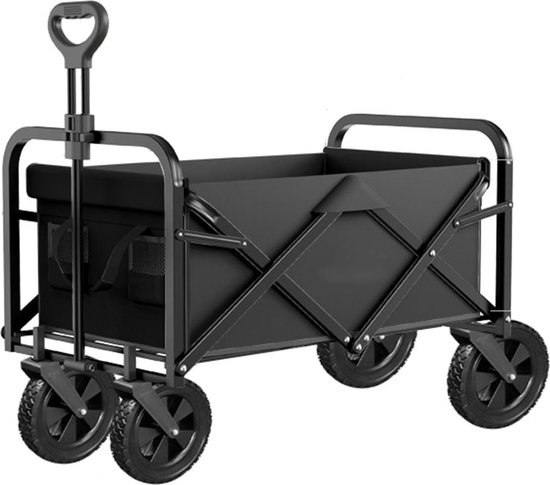 CNL Sight®Opvouwbaar Bolderkar- Tot 150kg Draagvermogen - 74x47x50cm -Camping Bolderwagen-kampeerkar- Inhoud 100L Bolderwagen met Duwstang - Opvouwbare Draag Kar - Bolder Wagen Strandkar -Dubbellaags verdikte doek- Kampeerkar-Zwart