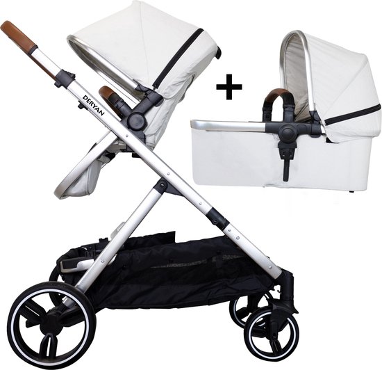 Deryan Evy Kinderwagen - Duo Kinderwagen - Uitbreidbaar - Inclusief reiswieg - Creme