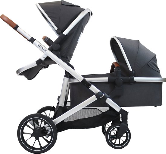 Deryan Evy V2 Kinderwagen 2in1 - Duo Kinderwagen - Uitbreidbaar inclusief reiswieg en zitje - Grijs