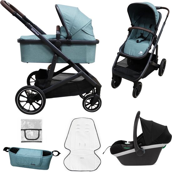 Deryan Evy V2 Kinderwagen 3in1 - Duo Kinderwagen - Inclusief reiswieg, zitje en autostoel - Groen