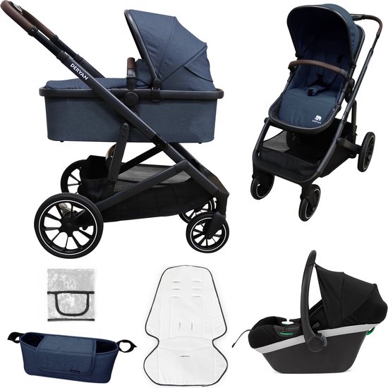 Deryan Evy V2 Kinderwagen 3in1 - Duo Kinderwagen - Inclusief reiswieg, zitje en autostoel - Navy