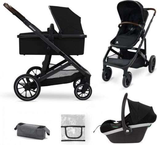 Deryan Evy V2 Kinderwagen 3in1 - Duo Kinderwagen - Inclusief reiswieg, zitje en autostoel - Zwart