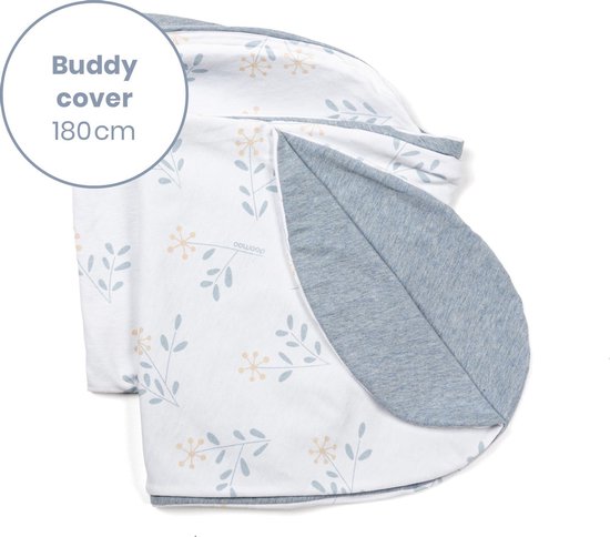 Doomoo Buddy Cover - Hoes voor Voedingskussen Buddy - Biologisch Katoen - 180 cm - Spring Blue