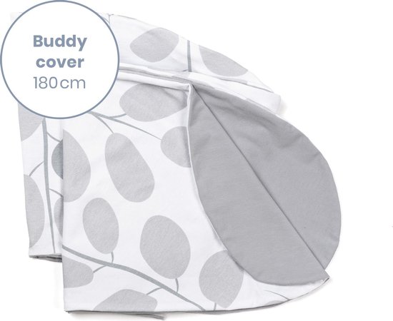 Doomoo Buddy Cover - Hoes voor Voedingskussen Buddy - Biologisch Katoen - 180 cm - Leaves Grey