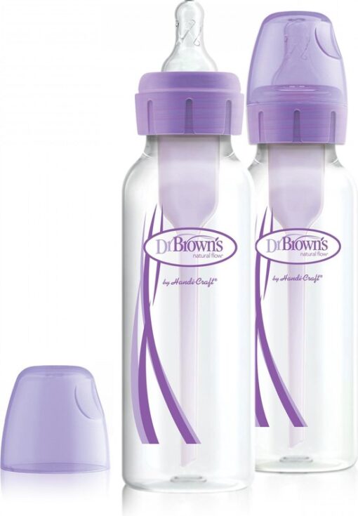 Dr. Brown's Options+ Anti-Colic Babyfles - Smalle halsfles - 250ml - Paars - 2 stuks