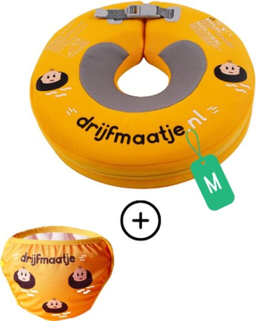 Drijfmaatje babyfloat + zwemluier -Baby Zwemband - Nekring/Zwemring/Zwemkraag - 0-12 maanden - Baby Spa - Luchtvrij - Geel maat M