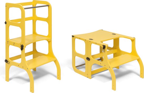 Ette Tete Leertoren Step'n Sit | Inklapbaar tot tafel en stoel | Limited Edition | Geel met met messing