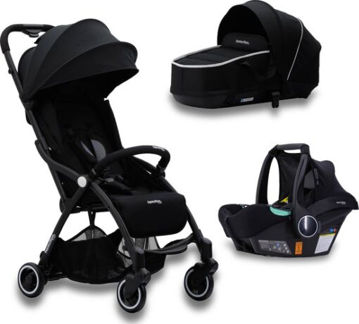 Hamilton by Yoop 3 in 1 Kinderwagen – S1 Plus Stroller + Bassinet Reiswieg + Zeno Plus Autostoel - Buggy combi deal - Premium Stroller met MagicFold™ Technologie - 2023 model - Geschikt van 0 maanden tot 4 jaar- Zwart