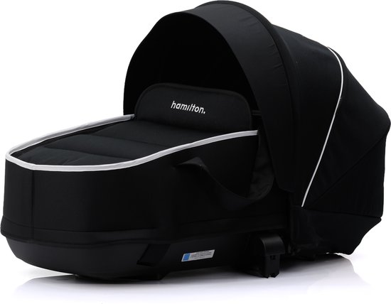 Hamilton by Yoop Premium Bassinet – Draagbare wieg voor baby – Eenvoudig monteerbare reiswieg voor de kinderwagen – Ruim en comfortabel reisbed met optimale luchtcirculatie – Uittrekbare zonnekap – Met buggy adapters – Zwart