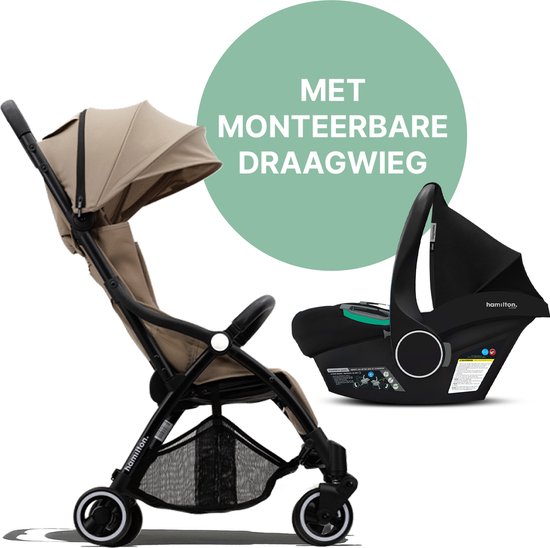 Hamilton by Yoop X1 Plus Buggy met monteerbare Zeno Plus draagwieg – 2 in 1 wandelwagen – Stroller met MagicFold™ Technologie – Geschikt van 0 maanden tot 4 jaar – Lichte, Verstelbare en Wendbare Kinderwagen – Inclusief adapters - Kaki