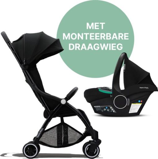 Hamilton by Yoop X1 Plus Buggy met monteerbare Zeno Plus draagwieg – 2 in 1 wandelwagen – Stroller met MagicFold™ Technologie – Geschikt van 0 maanden tot 4 jaar – Lichte, Verstelbare en Wendbare Kinderwagen – Inclusief adapters - Zwart