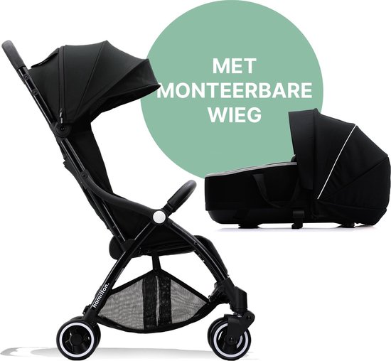 Hamilton by Yoop X1 Plus Kinderwagen – Buggy Inklapbaar met monteerbare Wieg – 2 in 1 Wandelwagen – MagicFold™ Technologie – Geschikt van 0 maanden tot 4 jaar – Tot 22 kg – Licht, Verstelbaar & Wendbaar – Zwart