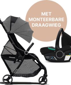 Hamilton by Yoop XL Buggy met monteerbare Zeno Plus draagwieg – 2 in 1 wandelwagen – Stroller met MagicFold™ Technologie – Geschikt van 0 maanden tot 4 jaar – Kinderwagen Inclusief adapters & bekerhouder – Gemêleerd lichtgrijs/Zwart