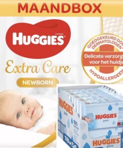 Huggies luiers - groot Startpakket 1+2+3 – 168 luiers Maat 1 - 210 luiers Maat 2 - 168 luiers maat 3 -(+Huggies billendoekjes - Pure 99% water - 18 x 56 stuks)