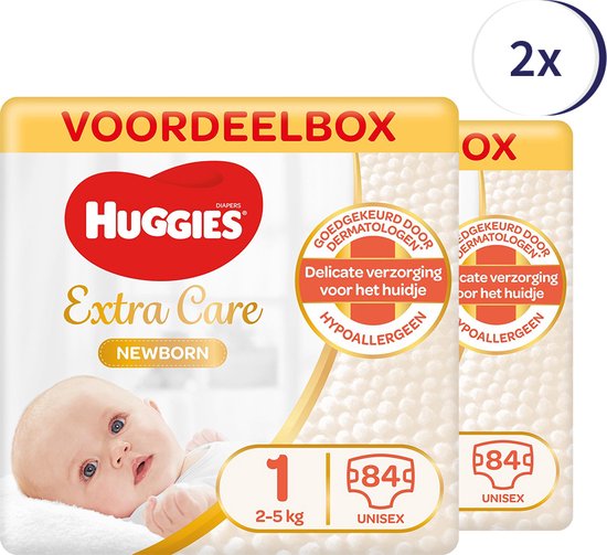 Huggies luiers - Maat 1 (2 tot 5 kg) - 168 (8x21) stuks - Newborn - Voordeelverpakking