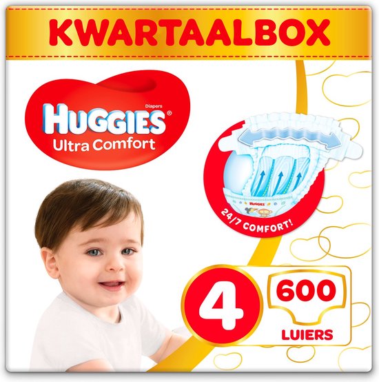 Huggies luiers - Maat 4 (7 tot 18 kg) - 600 stuks (12x50) - Voordeelverpakking