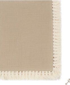 Hydrofiele Doeken - Hydrofiele Doek 2 Laags - Zand - Fringe - 120x120cm - Katoen en Bamboe - Hydrofiele Doek Fringe - Swaddle - Hydrofiele Doeken Fringe - Hydrofiele Doek met Franjes - Emmailloter - Kraamcadeau