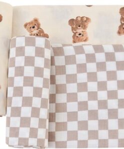 Hydrofiele Doeken - Set van 2 - XL 120x120cm - Hydrofiel Set van 2 - Voordeel Set - Hydrofiele Doek - Teddybeer - Geblokt - Swaddle - Hydrofiele Luier -XL - Bamboe - Hydrofiele Doek - Emmailloter - Kraamcadeau