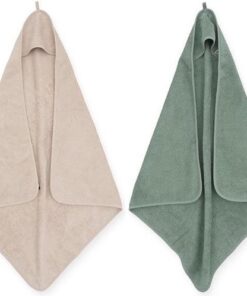 Jollein Badcape | omslagdoek badstof | 2 stuks| 75x75cm - Nougat + Ash green| cream | groen