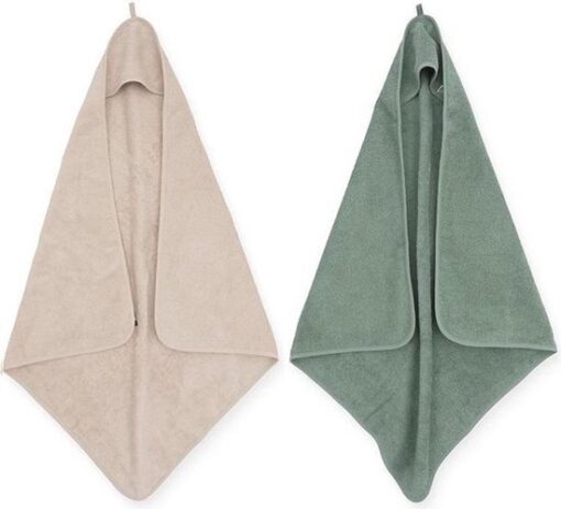 Jollein Badcape | omslagdoek badstof | 2 stuks| 75x75cm - Nougat + Ash green| cream | groen