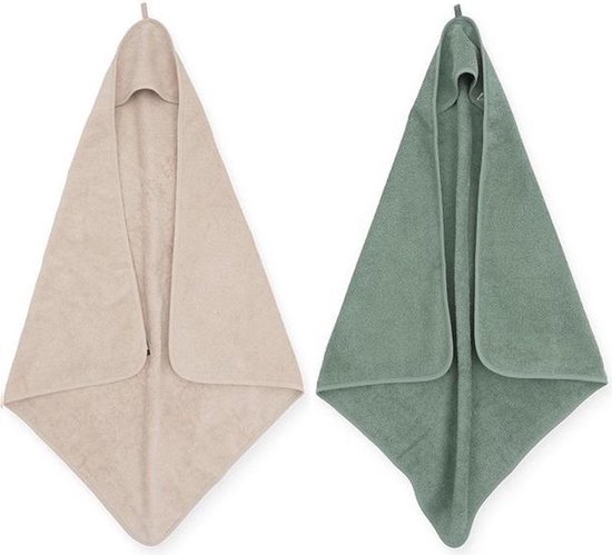 Jollein Badcape | omslagdoek badstof | 2 stuks| 75x75cm - Nougat + Ash green| cream | groen