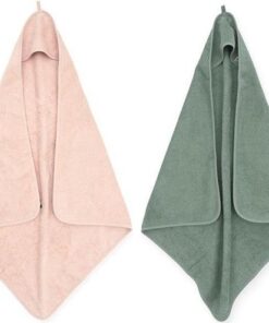 Jollein Badcape | omslagdoek badstof | 2 stuks| 75x75cm - Pale pink + Ash green| roze | groen