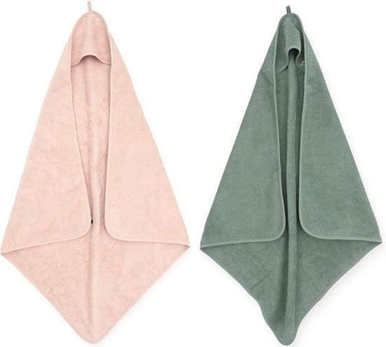 Jollein Badcape | omslagdoek badstof | 2 stuks| 75x75cm - Pale pink + Ash green| roze | groen