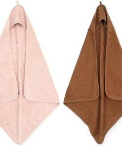 Jollein Badcape | omslagdoek badstof | 2 stuks| 75x75cm - Pale pink + Caramel | roze | bruin