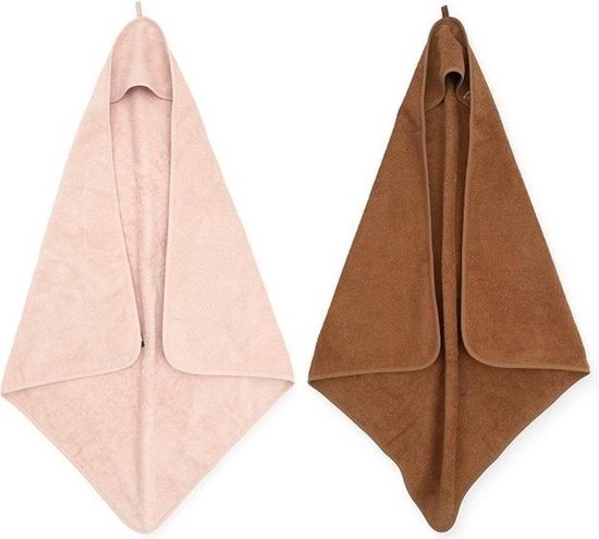 Jollein Badcape | omslagdoek badstof | 2 stuks| 75x75cm - Pale pink + Caramel | roze | bruin