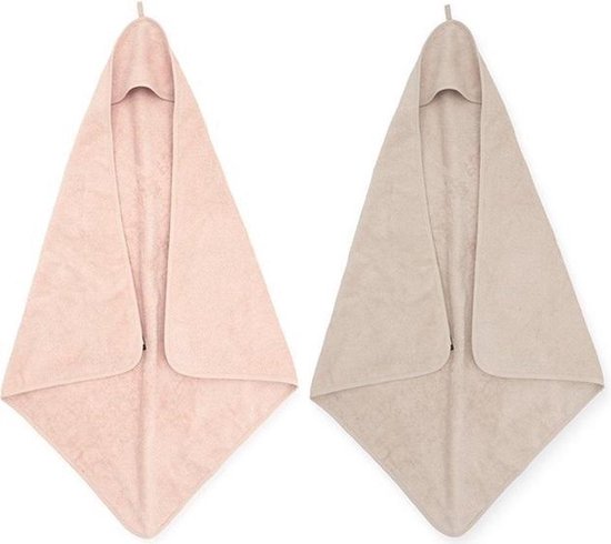 Jollein Badcape | omslagdoek badstof | 2 stuks| 75x75cm - Pale pink + Nougat  | cream | roze