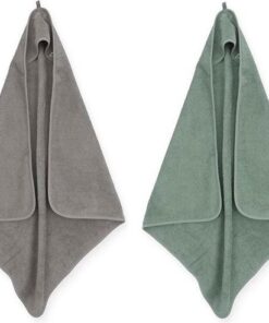 Jollein Badcape | omslagdoek badstof | 2 stuks| 75x75cm - Storm grey + Ash green | grijs | groen